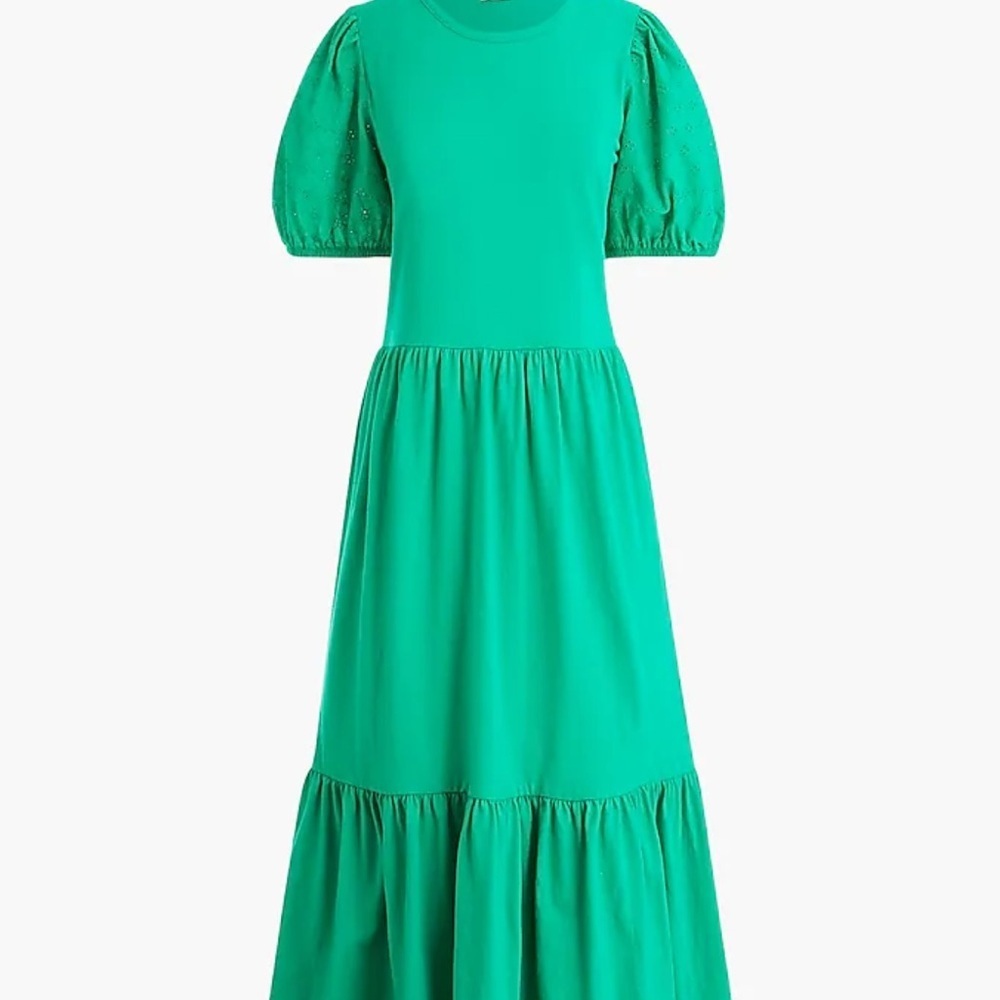 J.crew green Eyelet-sleeve knit midi tiered long dress size small S